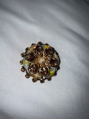"Vintage 1950s Austrian Domed Brooch, Moonglow Cabochons & Topaz rhinestones
